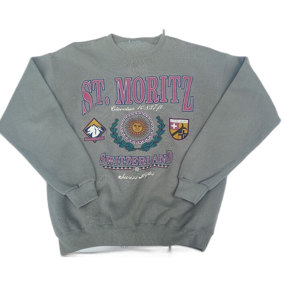 Vtg 90s St. Moritz Switzerland Crewneck Sweatshirt Ski Old Money
